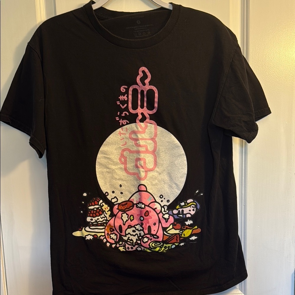 Black T-Shirt with Pink and White Graphic